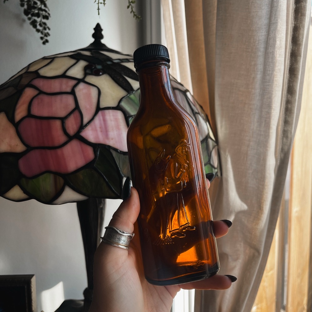 SOLD Vintage- Amber Glass Cod Liver Bottle